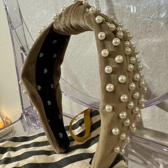 Lele Sadoughi Brown and Pearl Headband Lele Sadoughi Wavy Bessette Faux Pearl Headband | Neiman Marcus main image 2
